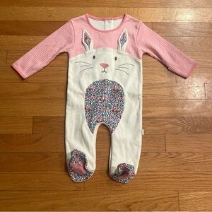 JoJo Maman Bebe Pink and White Bunny Appliqué Footed One-Piece